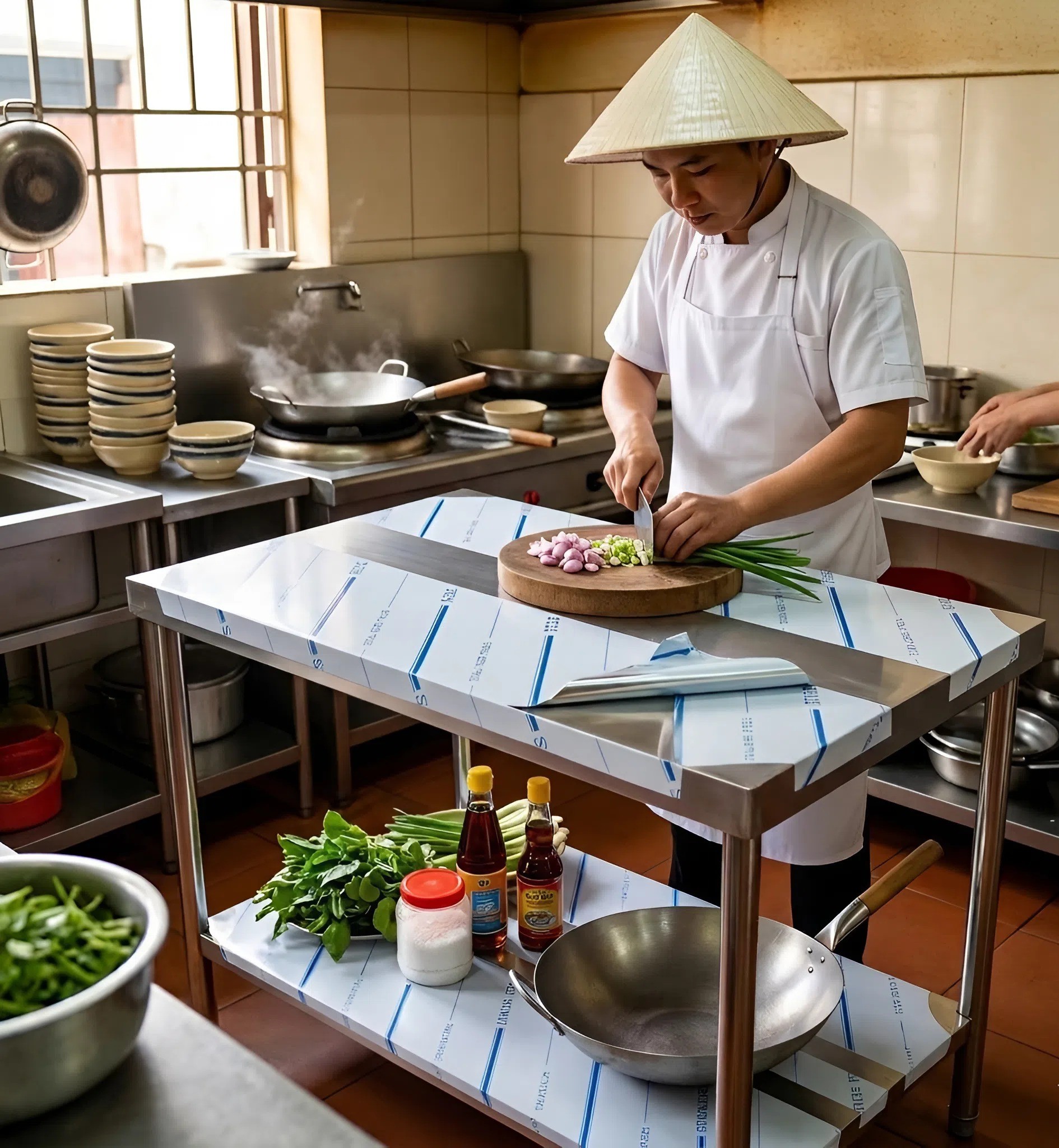 Bàn inox giá phẳng 2 tầng