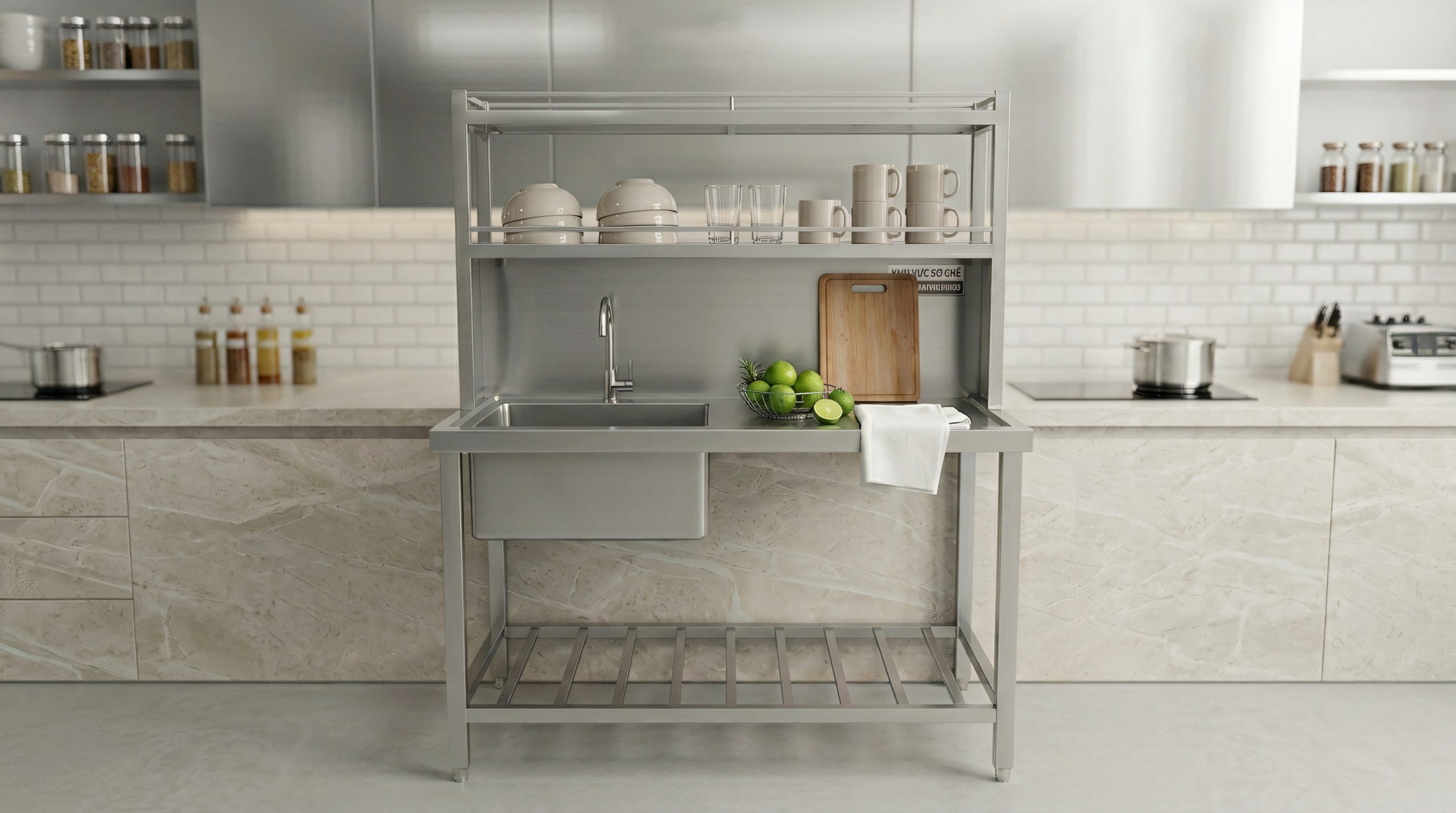 Chậu rửa inox 1 hố bàn chờ, có 2 tầng giá